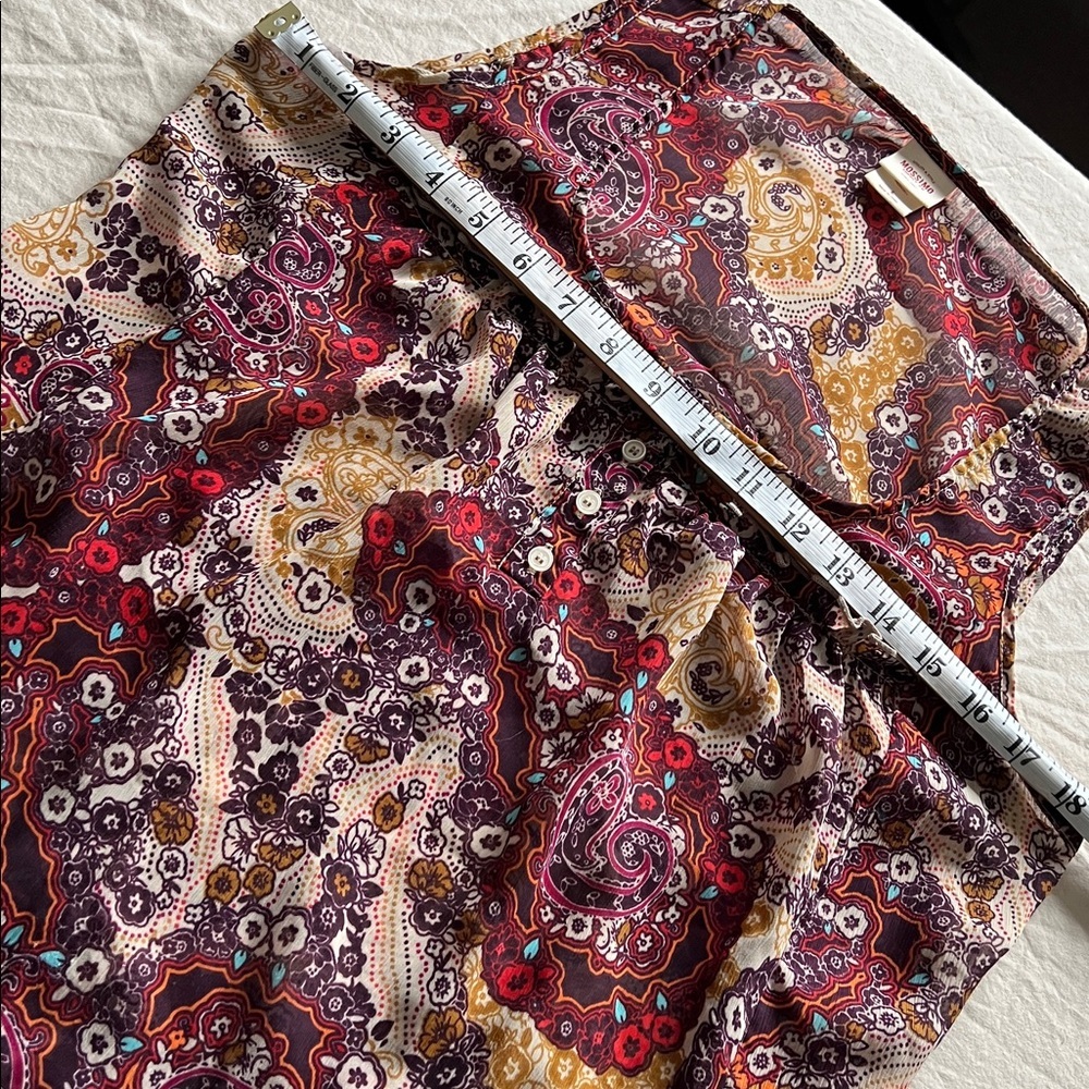 Sheer floral paisley print baby doll sleeveless top ties in back Large boho - Picture 7 of 10